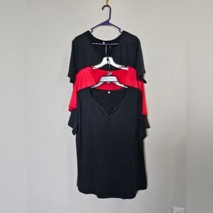 2 Greyish Black 1 Red Workout , Split V Neck T-shirts For Women Size XL